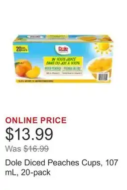 Costco Dole Diced Peaches Cups, 107 mL, 20-pack offer