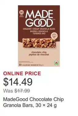 Costco MadeGood Chocolate Chip Granola Bars, 30 × offer