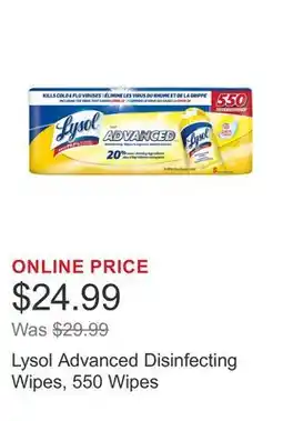 Costco Lysol Advanced Disinfecting Wipes, 550 Wipes offer
