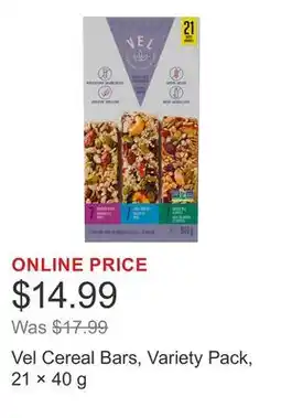 Costco Vel Cereal Bars, Variety Pack, 21 × offer