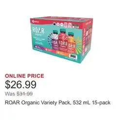 Costco ROAR Organic Variety Pack, 532 mL 15-pack offer