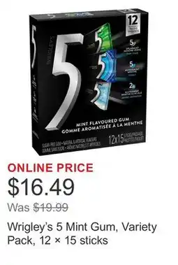 Costco Wrigley's 5 Mint Gum, Variety Pack, 12 × 15 sticks offer