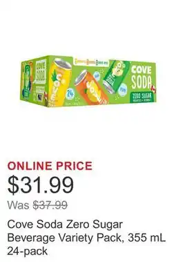 Costco Cove Soda Zero Sugar Beverage Variety Pack, 355 mL 24-pack offer