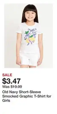 Old Navy Old Navy Short-Sleeve Smocked Graphic T-Shirt for Girls offer