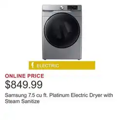 Costco Samsung 7.5 cu ft. Platinum Electric Dryer with Steam Sanitize offer