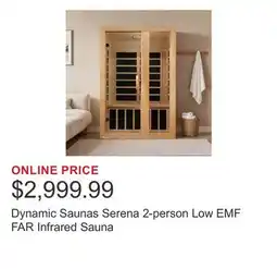 Costco Dynamic Saunas Serena 2-person Low EMF FAR Infrared Sauna offer