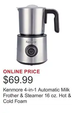 Costco Kenmore 4-in-1 Automatic Milk Frother & Steamer 16 oz. Hot & Cold Foam offer