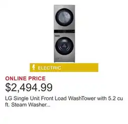 Costco LG Single Unit Front Load WashTower with 5.2 cu ft. Steam Washer and 7.4 cu ft. Electric Steam Dryer offer