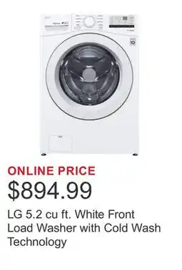 Costco LG 5.2 cu ft. White Front Load Washer with Cold Wash Technology offer
