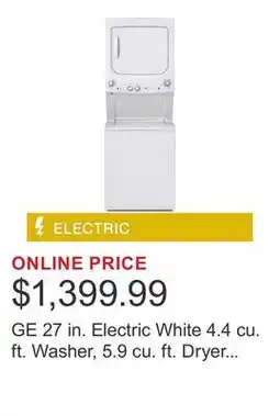 Costco GE 27 in. Electric White 4.4 cu. ft. Washer, 5.9 cu. ft. Dryer Laundry Centre offer