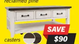 The Brick Morgan 48 Rustic Coffee Table With Storage, Shelf and Casters - White with Reclaimed Wood offer