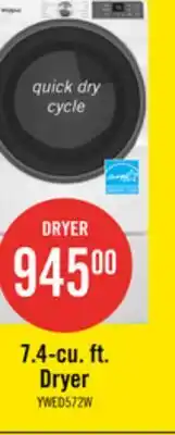 The Brick Whirlpool 7.4 Cu. Ft. Smart Electric Dryer with Wrinkle Shield - White - YWED5720RW offer
