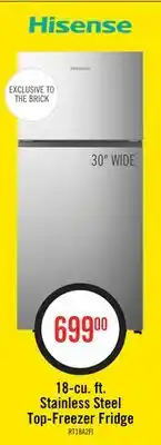 The Brick Hisense 30 18 Cu. Ft. Top-Mount Refrigerator - Stainless Steel - RT18A2FID offer
