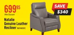 The Brick The Brick Natalie 32.5 Top-Grain Genuine Leather Pushback Reclining Chair with Wood Legs - Grey offer