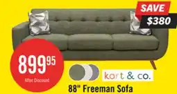 The Brick Kort & Co. Freeman 88 Linen-Look Fabric Sofa with Wood Base and Tufted Back Cushions - Avocado Green offer