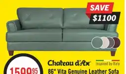The Brick The Brick Vivia 86 Genuine Leather Sofa with Removable Seat Cushions and Wood Base - Caramel Brown offer