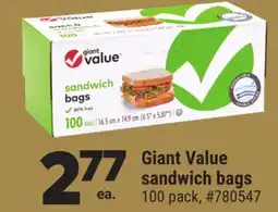 Giant Tiger Giant Value sandwich bags offer