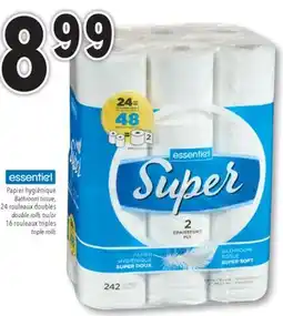 Familiprix ESSENTIEL Bathroom tissue, 24 double rolls or 16 triple rolls offer