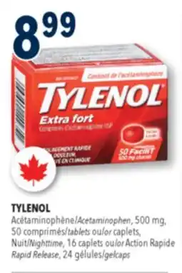 Familiprix TYLENOL, Acetaminophen, 500mg, 50tablets or caplets, Nighttime, 16caplets or Rapid Release, 2gelcaps offer