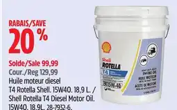 Canadian Tire Shell Rotella T4 Diesel Motor Oil. 15W40 offer