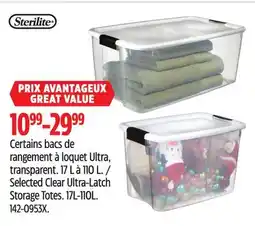 Canadian Tire Selected Clear Ultra-Latch Storage Totes offer