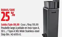 Canadian Tire Type A 30L Wide Stainless-steel Step Bin offer