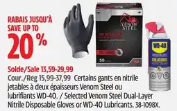 Canadian Tire Selected Venom Steel Dual-Layer Nitrile Disposable Gloves or WD-40 Lubricants offer
