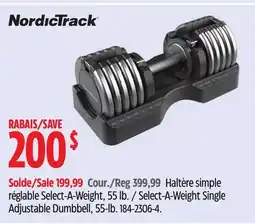 Canadian Tire Nordictrack Select-A-Weight Single Adjustable Dumbbell, 55-lb offer