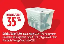 Canadian Tire type A 72L Clear Stackable Storage Tote offer