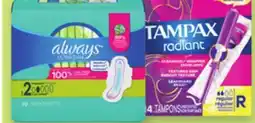 Proxim ALWAYS, TAMPAX Selected hygienic pads, pantyliners or tampons offer