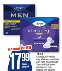 Jean Coutu TENA Selected leak-proof underwear, pads, shields and guards offer