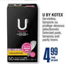 Jean Coutu U BY KOTEX Selected pads, tampons and panty liners offer