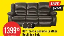 The Brick Toreno 86 Genuine Leather Reclining Sofa - Grey offer