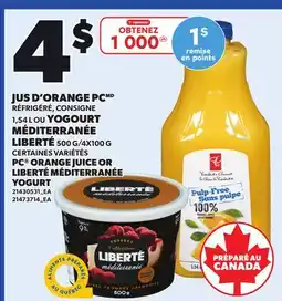 Provigo PC ORANGE JUICE, 1,54 L OR LIBERTÉ MÉDITERRANÉE YOGURT, 500 G offer