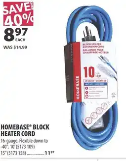 Co-op Homebase block heater cord offer