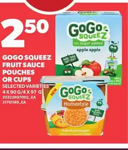 Loblaws GOGO SQUEEZ FRUIT SAUCE POUCHES OR CUPS, 4 X 90 G/4 X 97 G offer