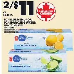 Loblaws PC BLUE MENU OR PC SPARKLING WATER offer