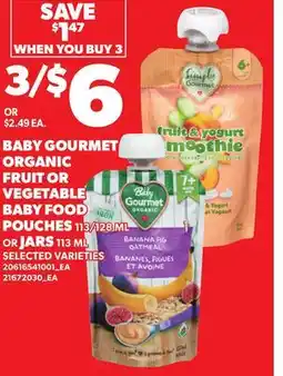 Loblaws BABY GOURMET ORGANIC VEGETABLE BABY FOOD POUCHES, 113/128 ML OR JARS offer
