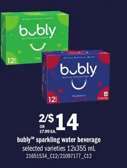 Loblaws BUBLY SPARKLING WATER BEVERAGE offer