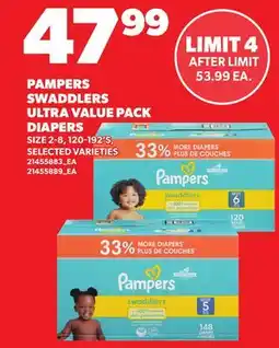 Loblaws PAMPERS SWADDLERS ULTRA VALUE PACK DIAPERS, 120-192'S offer