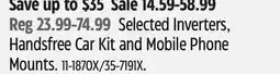 Canadian Tire Motomaster Selected Inverters, Handsfree Car Kit and Mobile Phone Mounts offer