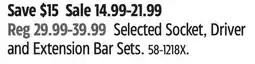 Canadian Tire Selected Mastercraft Socket, Driver and Extension Bar Sets offer