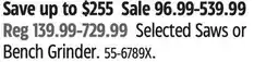 Canadian Tire Mastercraft Selected Saws or Bench Grinder offer