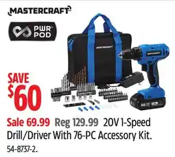 Canadian Tire Mastercraft 20V 1-Speed Drill/Driver With 76-PC Accessory Kit offer