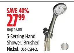 Canadian Tire 3-Setting Hand Shower, Brushed Nickel offer