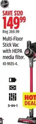 Canadian Tire Hoover Multi-Floor Stick Vac with HEPA media filter offer