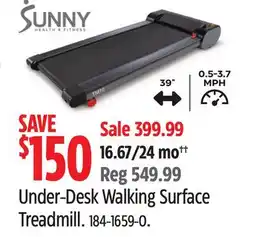 Canadian Tire Sunny Health & Fitness Under-Desk Walking Surface Treadmill offer