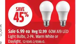 Canadian Tire NOMA 60W A19 LED Light Bulbs, 2-Pk offer