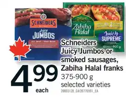 Fortinos SCHNEIDERS JUICY JUMBOS OR SMOKED SAUSAGES, ZABIHA HALAL FRANKS offer