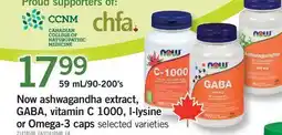Fortinos NOW ASHWAGANDHA EXTRACT, GABA, VITAMIN C 1000, L-LYSINE OR OMEGA-3 CAPS, 59 ML/90-200'S offer